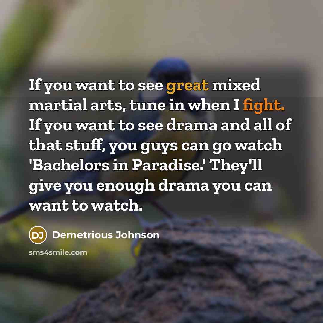 “If you want to see great mixed martial arts, tune in when I fight. If you want to see drama and all of that stuff, you guys can go watch 'Bachelors in Paradise.' They'll give you enough drama you can want to watch.” quote by Demetrious Johnson