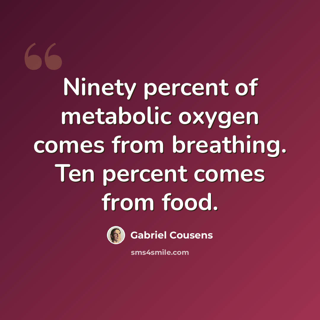 “Ninety percent of metabolic oxygen comes from breathing. Ten percent comes from food.” quote by Gabriel Cousens