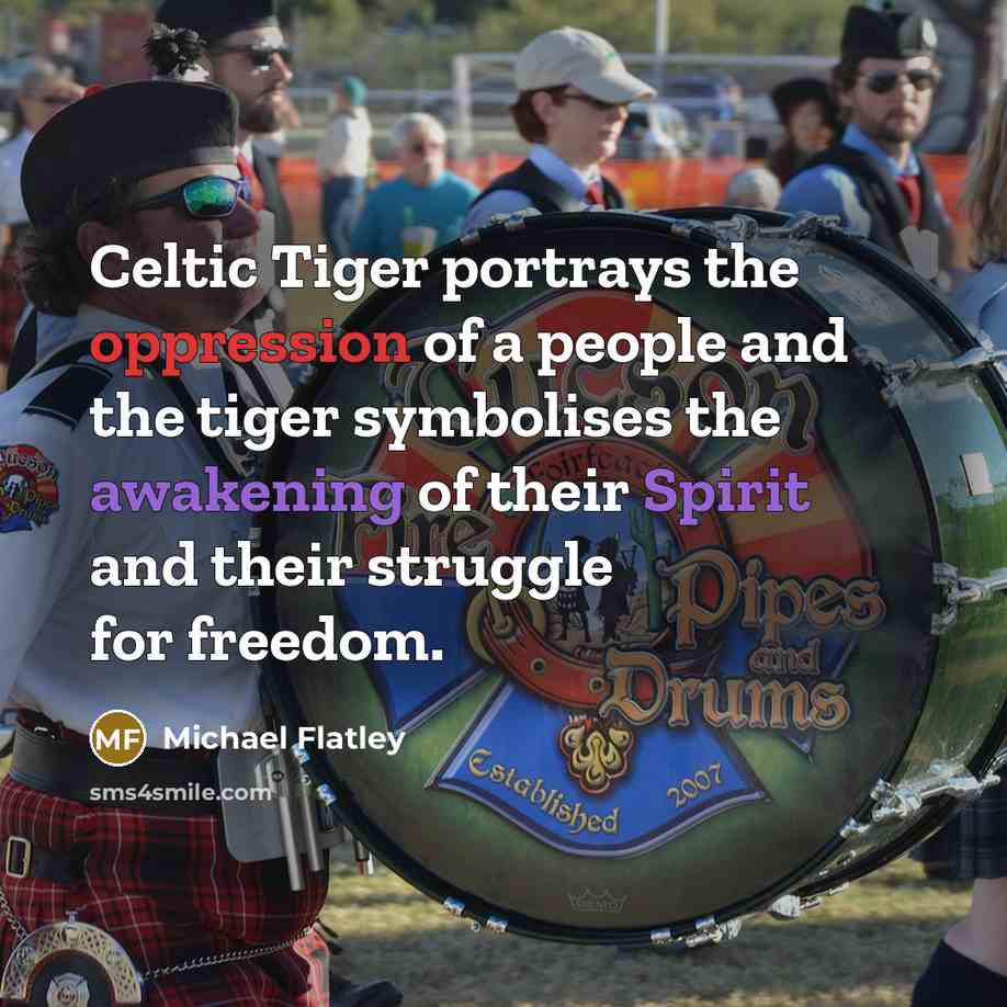 “Celtic Tiger portrays the oppression of a people and the tiger symbolises the awakening of their Spirit and their struggle for freedom.” quote by Michael Flatley
