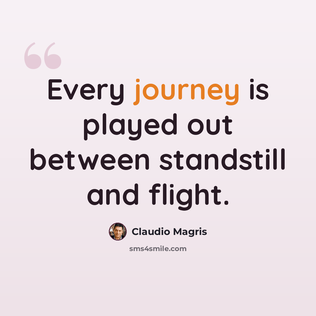 “Every journey is played out between standstill and flight.” quote by Claudio Magris