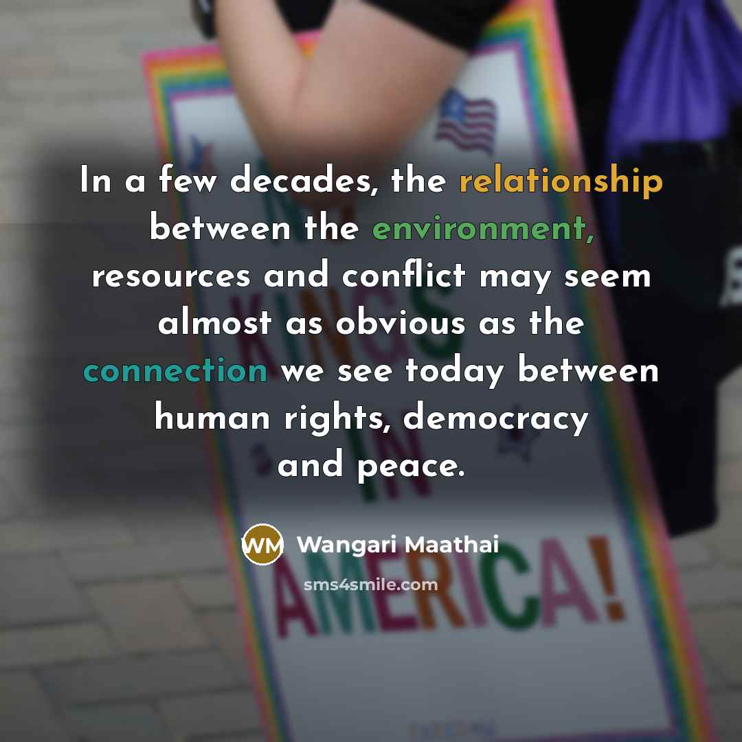 “In a few decades, the relationship between the environment, resources and conflict may seem almost as obvious as the connection we see today between human rights, democracy and peace.” quote by Wangari Maathai