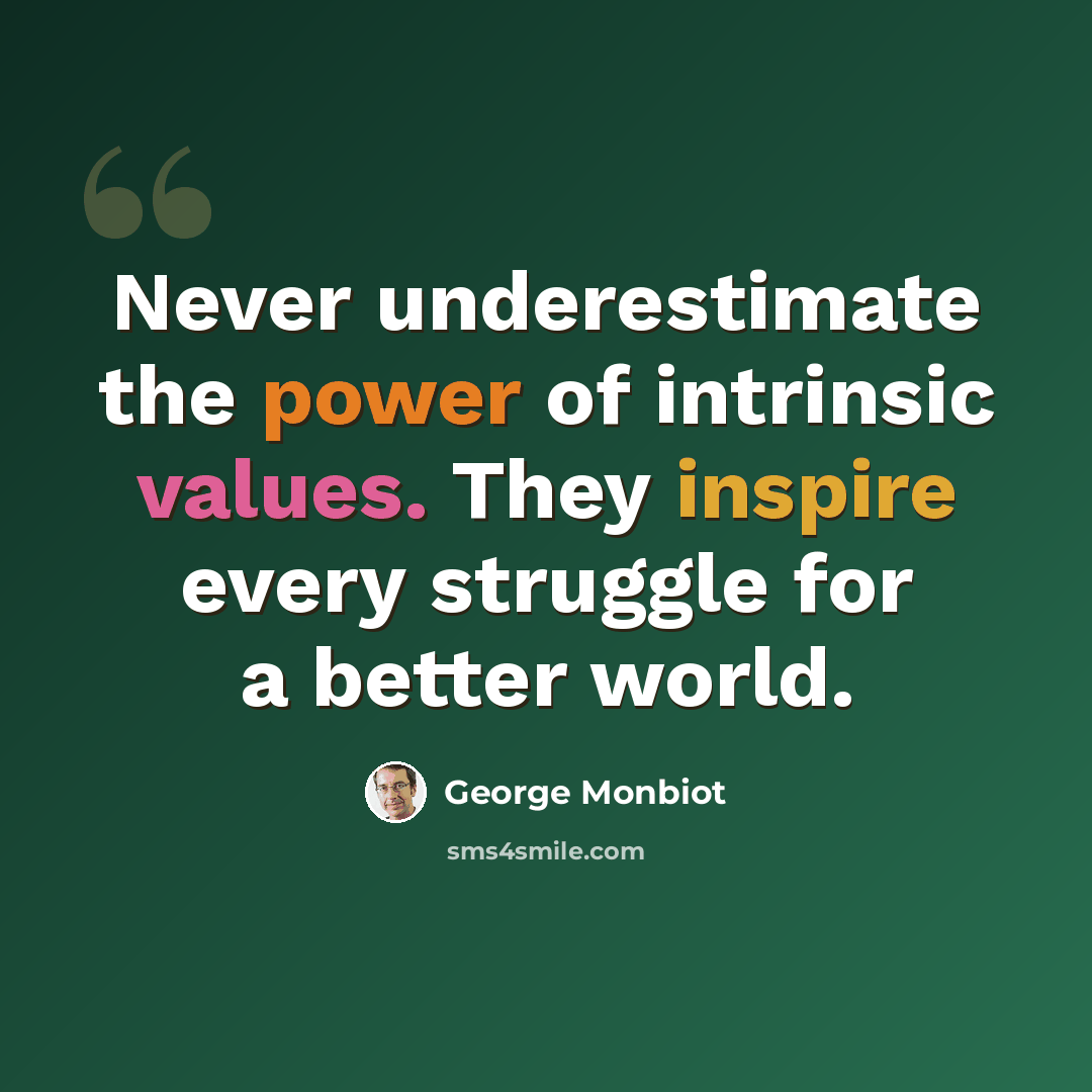 “Never underestimate the power of intrinsic values. They inspire every struggle for a better world.” quote by George Monbiot