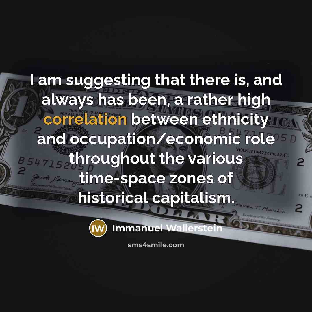 “I am suggesting that there is, and always has been, a rather high correlation between ethnicity and occupation/economic role throughout the various time-space zones of historical capitalism.” quote by Immanuel Wallerstein