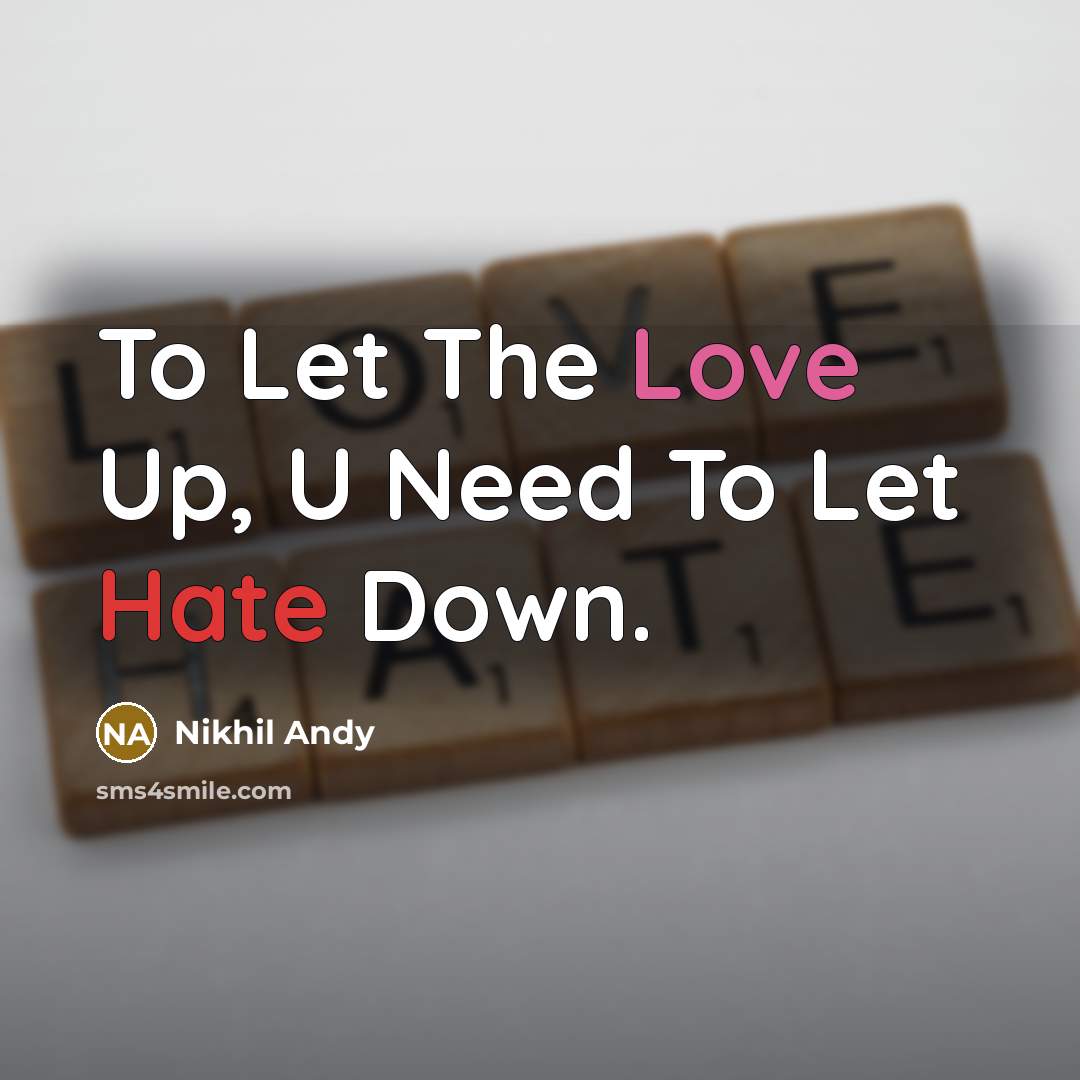 “To Let The Love Up, U Need To Let Hate Down.” quote by Nikhil Andy