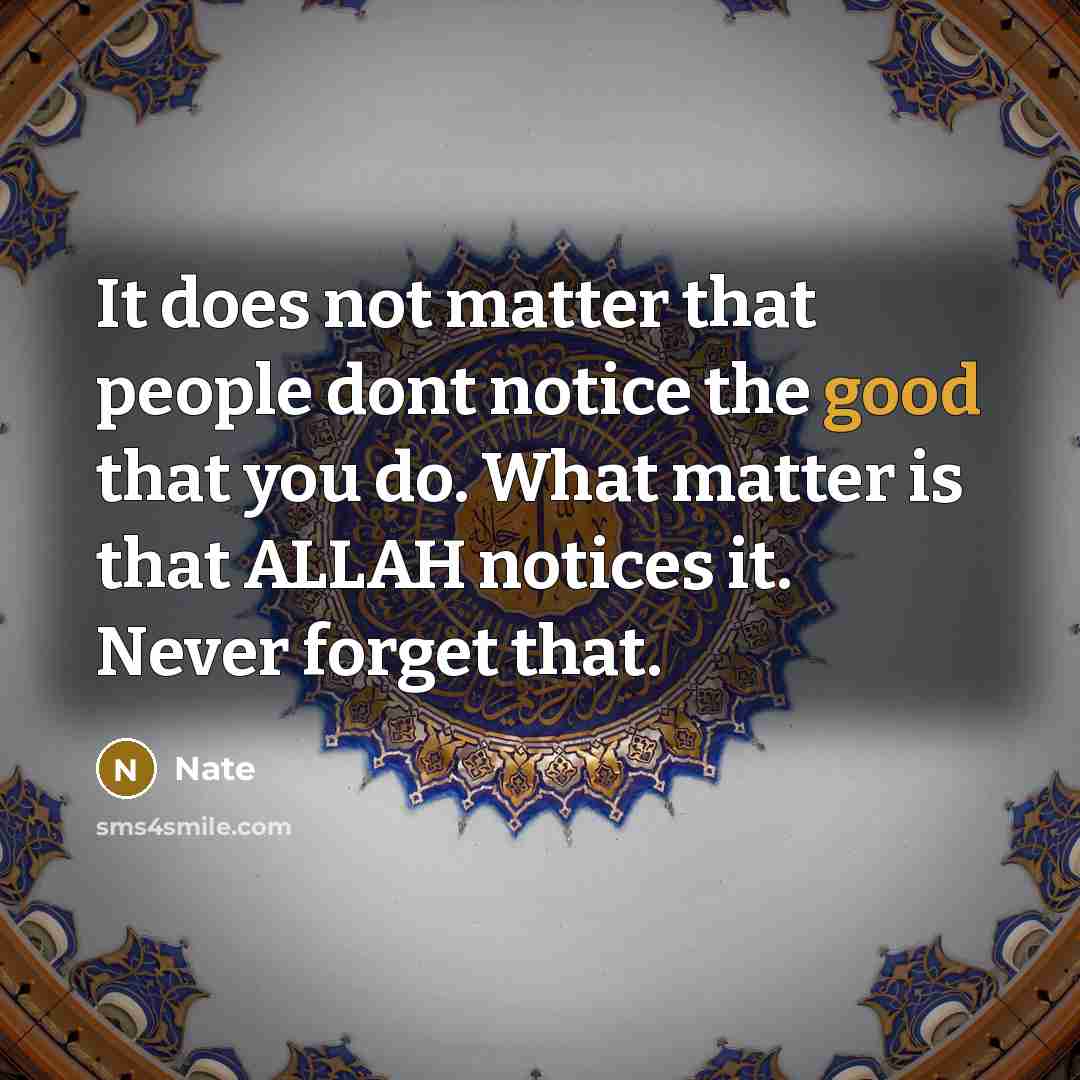 “It does not matter that people dont notice the good that you do. What matter is that ALLAH notices it. Never forget that.” quote by Nate