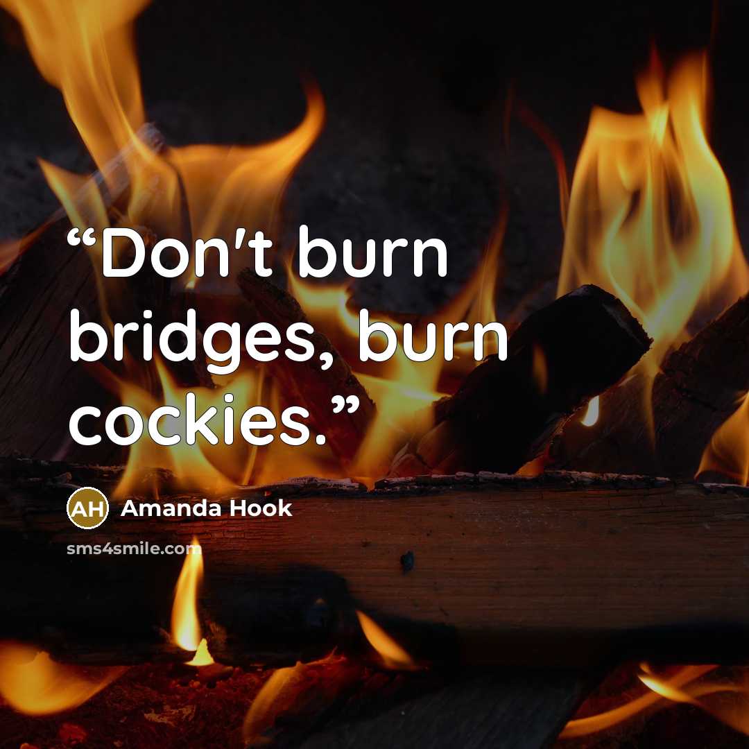“Don't burn bridges, burn cockies.” quote by Amanda Hook