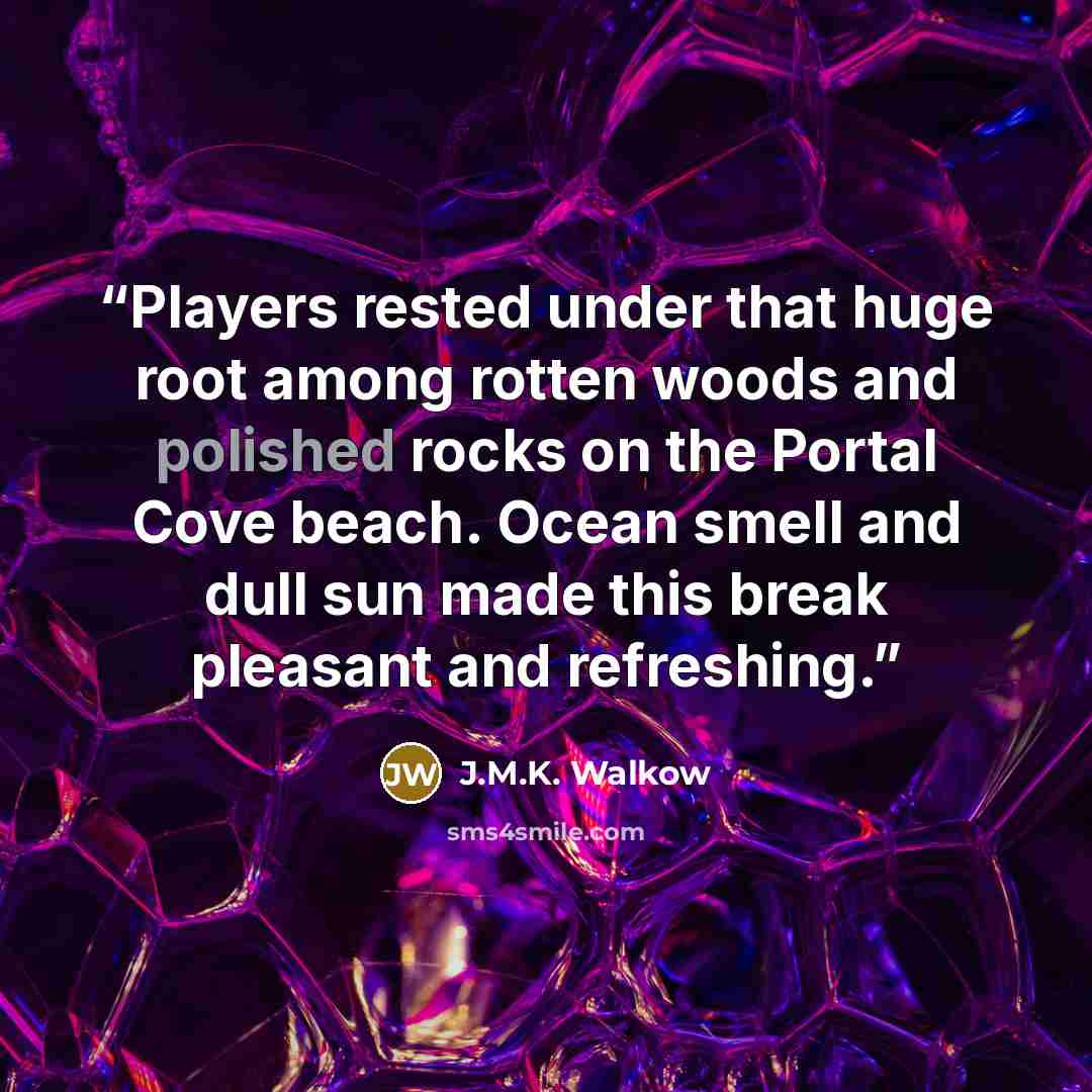 “Players rested under that huge root among rotten woods and polished rocks on the Portal Cove beach. Ocean smell and dull sun made this break pleasant and refreshing.” quote by J.M.K. Walkow