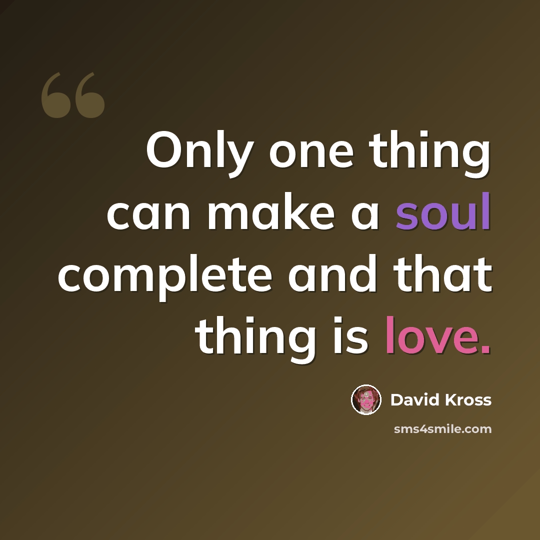 “Only one thing can make a soul complete and that thing is love.” quote by David Kross