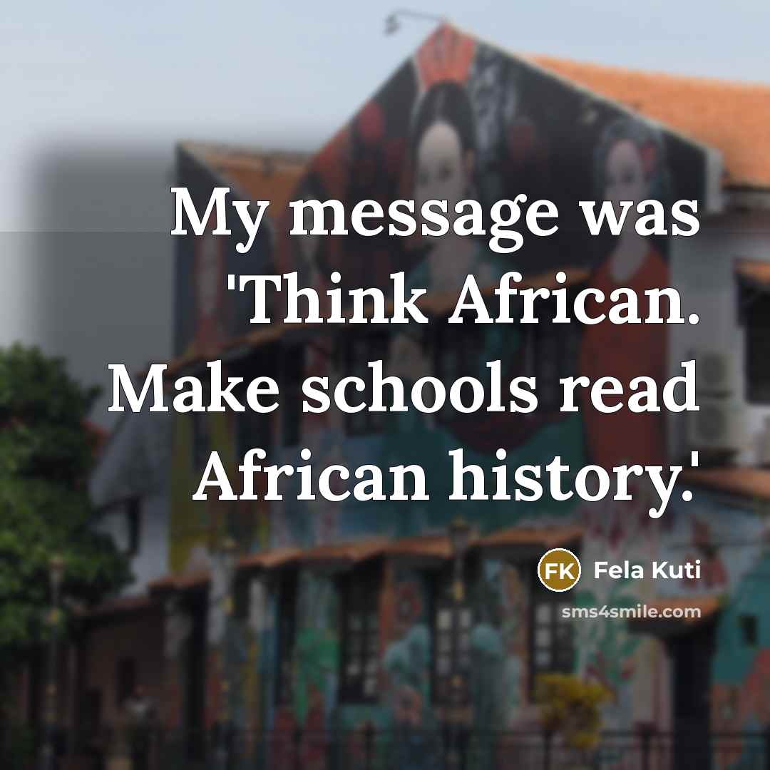 “My message was 'Think African. Make schools read African history.'” quote by Fela Kuti