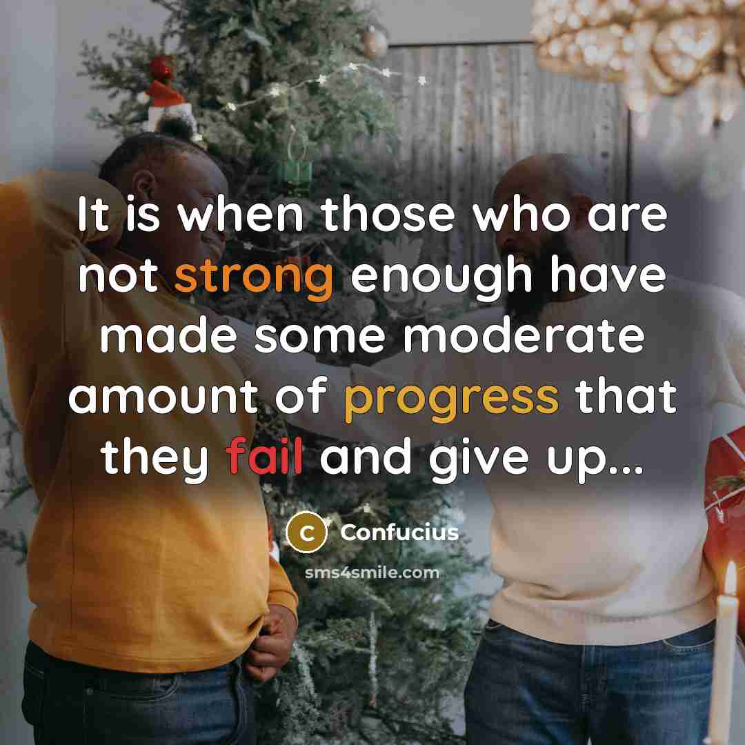 “It is when those who are not strong enough have made some moderate amount of progress that they fail and give up...” quote by Confucius