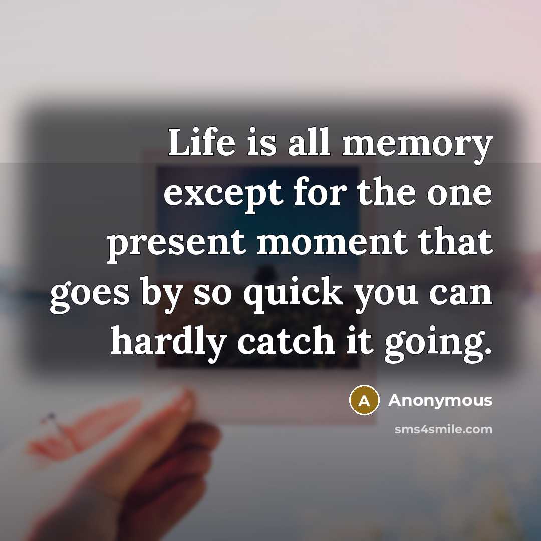 “Life is all memory except for the one present moment that goes by so quick you can hardly catch it going.” quote by Anonymous