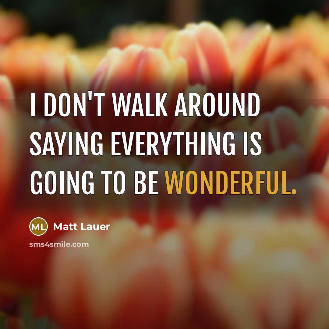 “I don't walk around saying everything is going to be wonderful.” quote by Matt Lauer