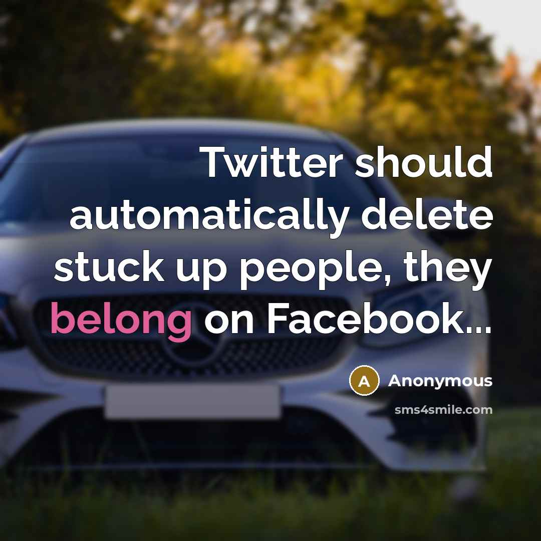 “Twitter should automatically delete stuck up people, they belong on Facebook...” quote by Anonymous