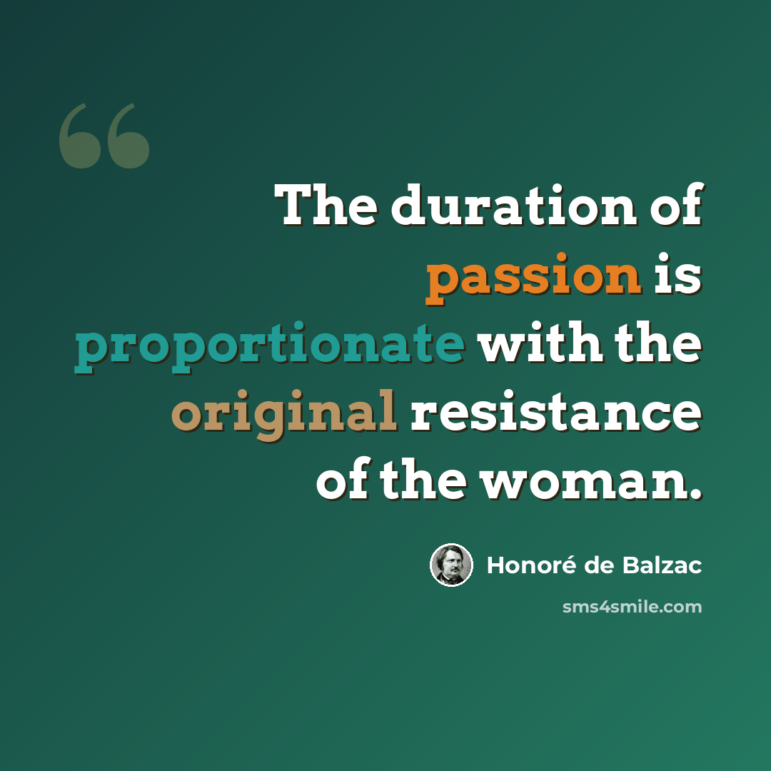 “The duration of passion is proportionate with the original resistance of the woman.” quote by Honore de Balzac