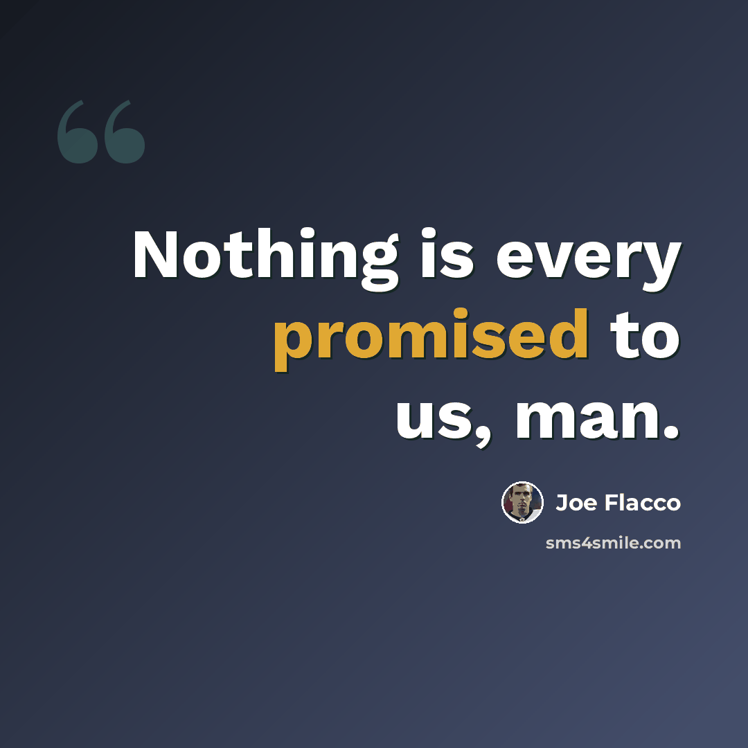 “Nothing is every promised to us, man.” quote by Joe Flacco