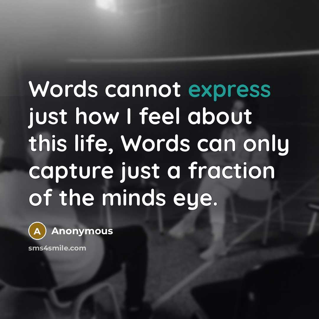 “Words cannot express just how I feel about this life, Words can only capture just a fraction of the minds eye.” quote by Anonymous