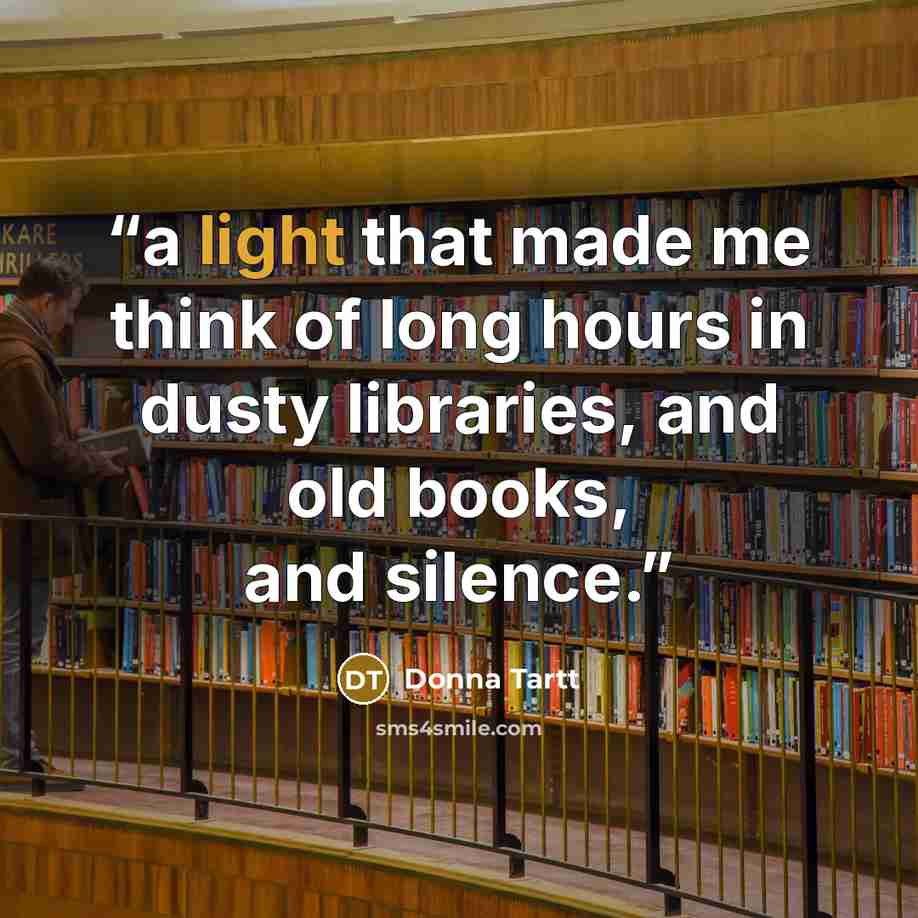 “a light that made me think of long hours in dusty libraries, and old books, and silence.” quote by Donna Tartt