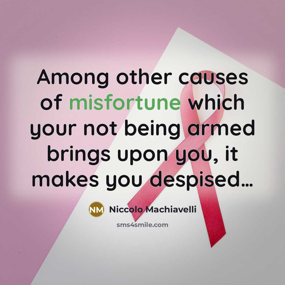 “Among other causes of misfortune which your not being armed brings upon you, it makes you despised…” quote by Niccolo Machiavelli