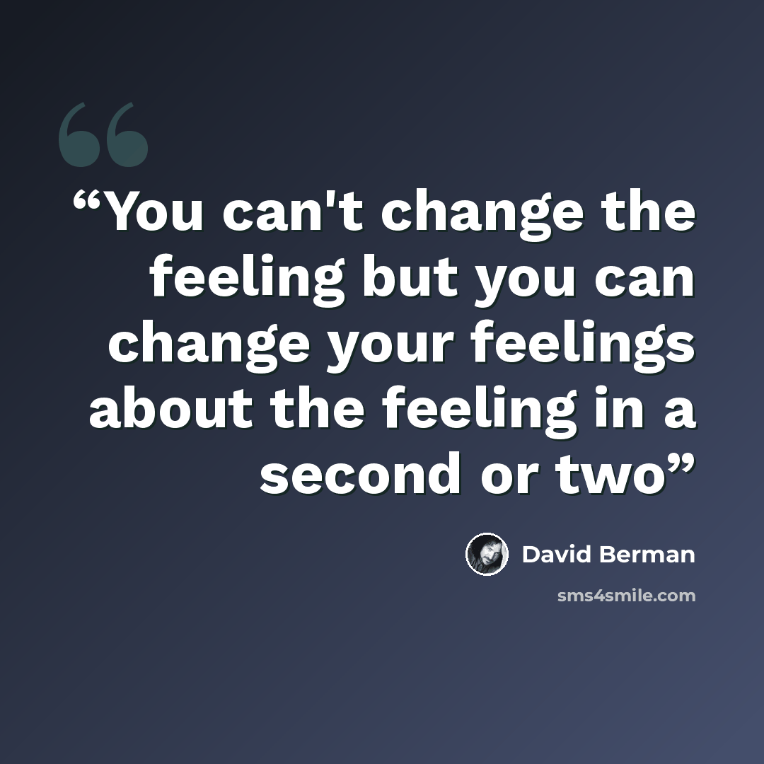 “You can't change the feeling but you can change your feelings about the feeling in a second or two” quote by david berman