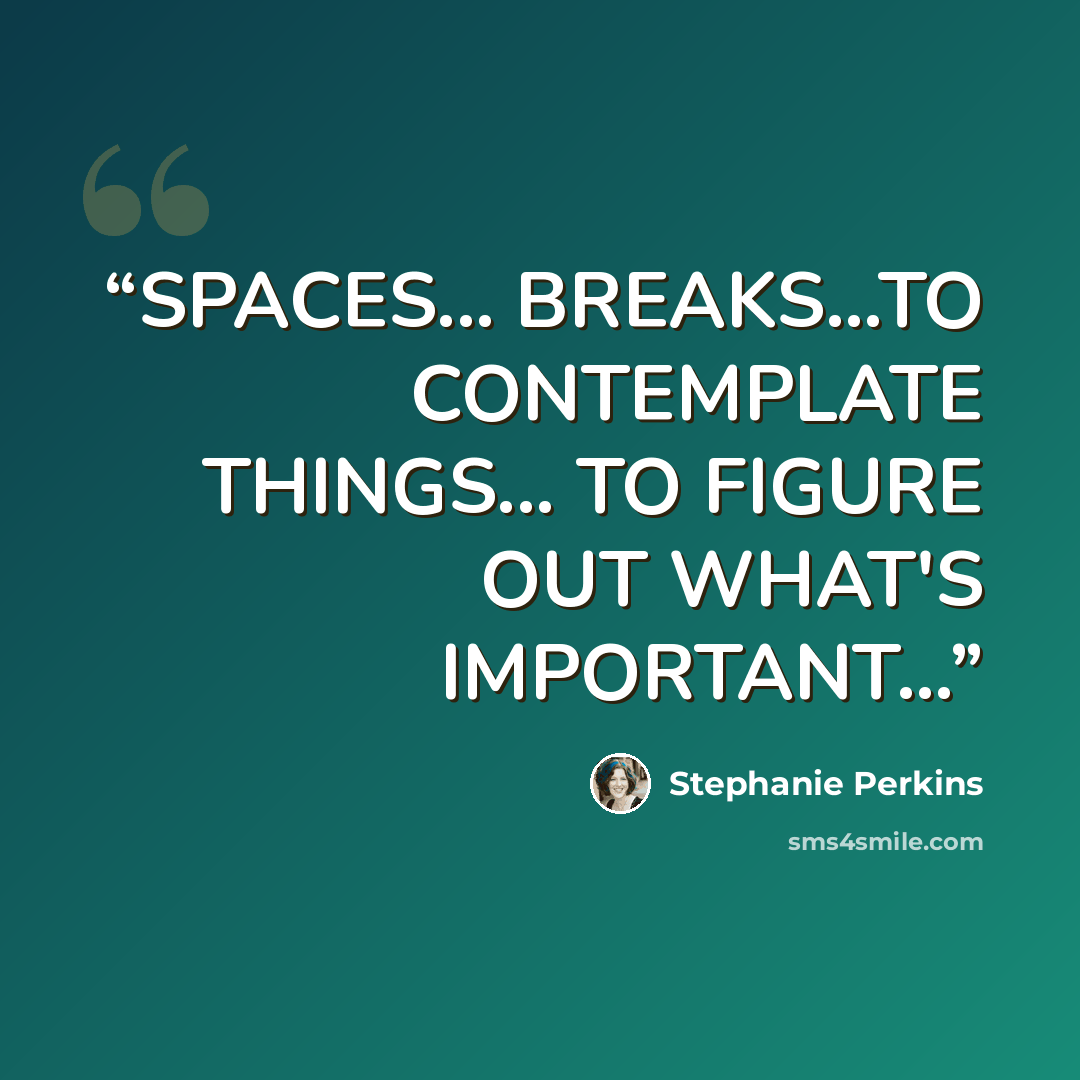 “SPACES... BREAKS...TO CONTEMPLATE THINGS... TO FIGURE OUT WHAT'S IMPORTANT...” quote by Stephanie Perkins