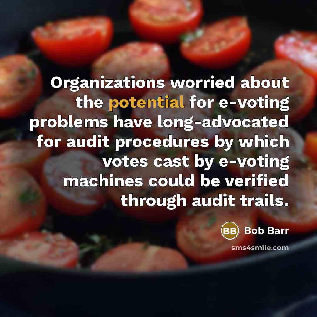 “Organizations worried about the potential for e-voting problems have long-advocated for audit procedures by which votes cast by e-voting machines could be verified through audit trails.” quote by Bob Barr