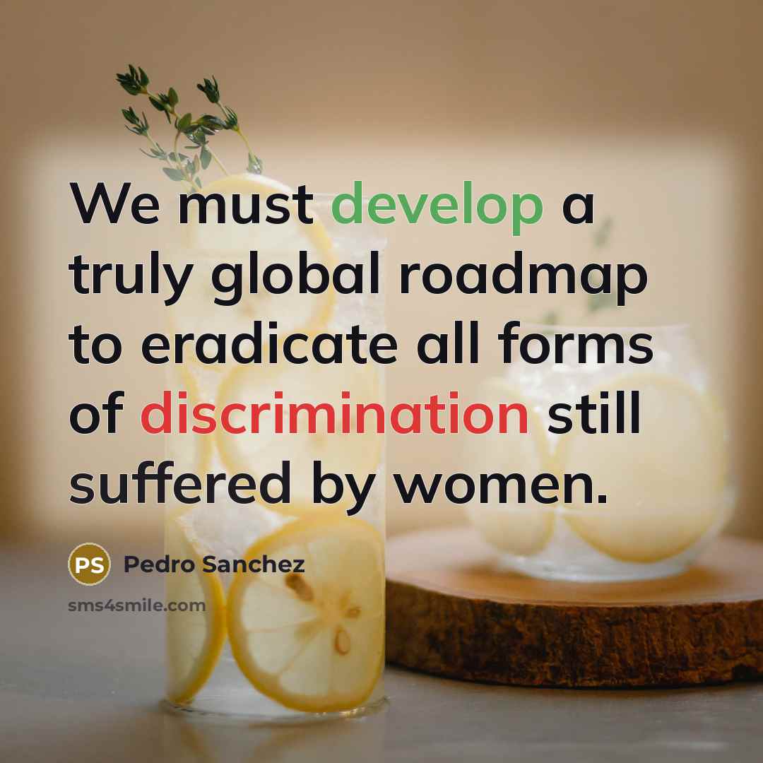 “We must develop a truly global roadmap to eradicate all forms of discrimination still suffered by women.” quote by Pedro Sanchez