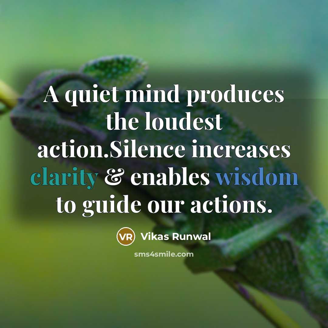 “A quiet mind produces the loudest action.Silence increases clarity & enables wisdom to guide our actions.” quote by Vikas Runwal