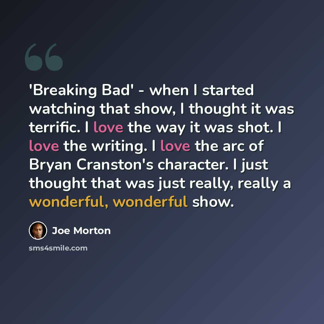 “'Breaking Bad' - when I started watching that show, I thought it was terrific. I love the way it was shot. I love the writing. I love the arc of Bryan Cranston's character. I just thought that was just really, really a wonderful, wonderful show.” quote by Joe Morton