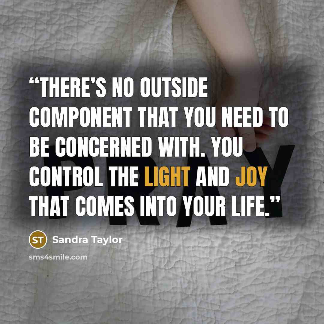 “There’s no outside component that you need to be concerned with. You control the light and joy that comes into your life.” quote by Sandra Taylor