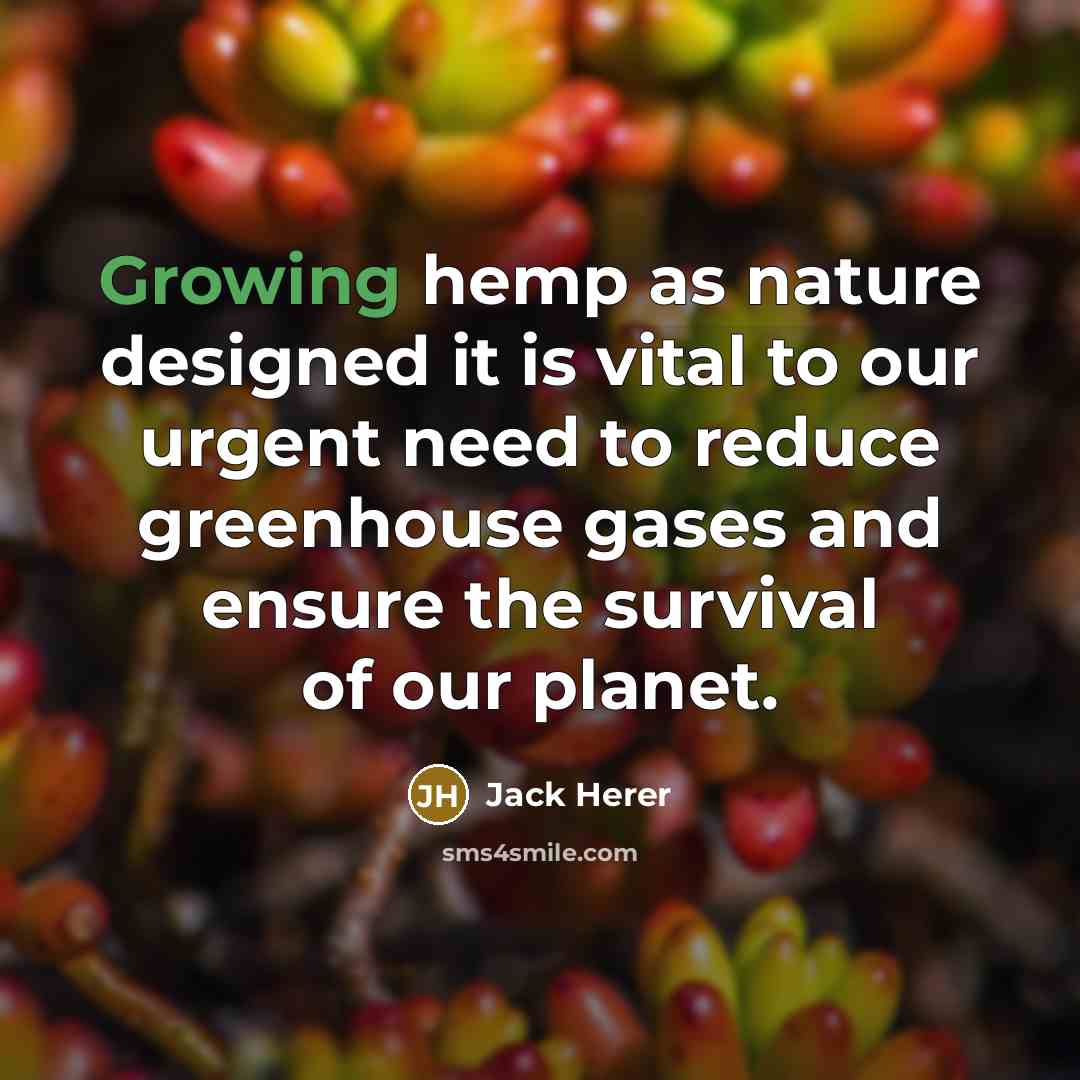 “Growing hemp as nature designed it is vital to our urgent need to reduce greenhouse gases and ensure the survival of our planet.” quote by Jack Herer