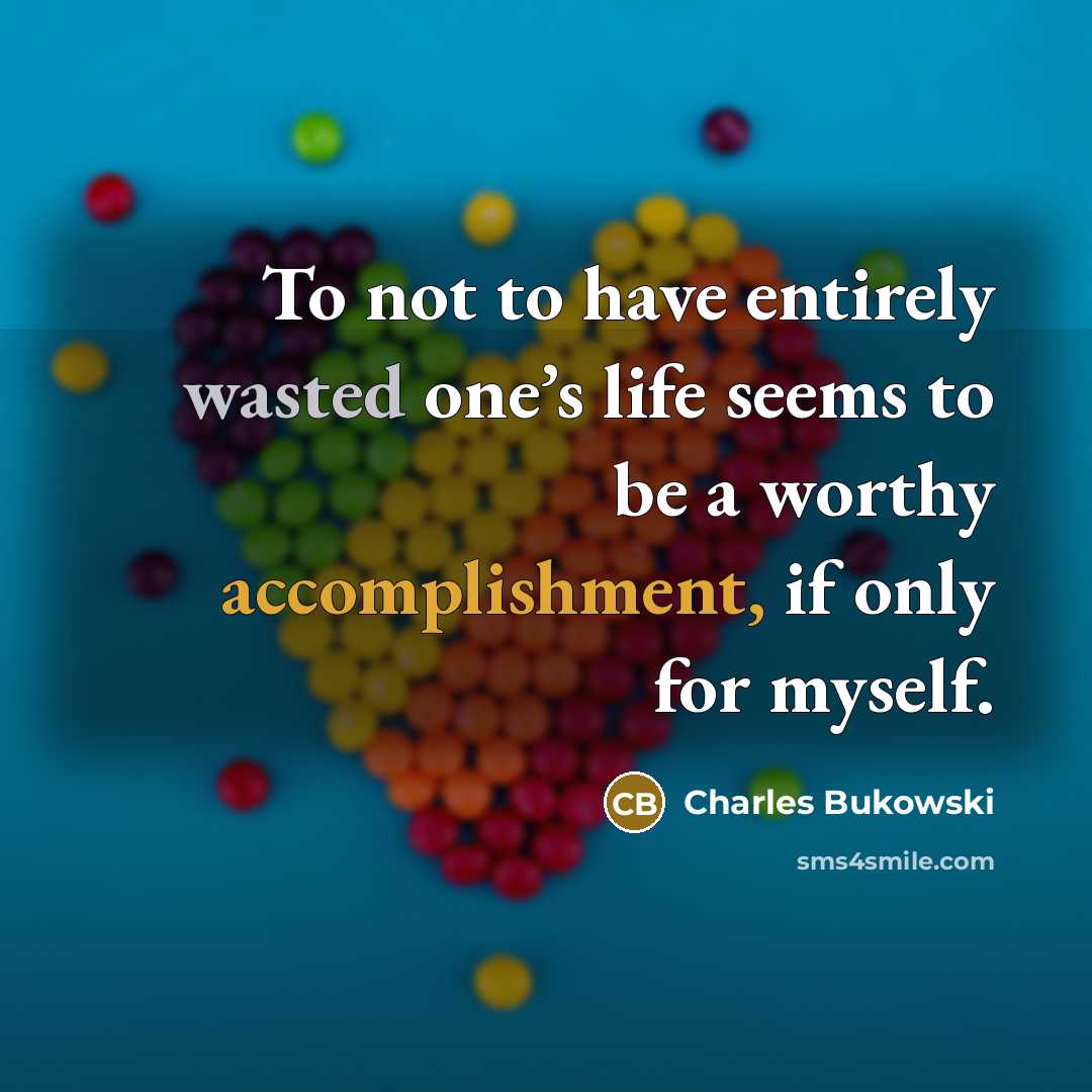 “To not to have entirely wasted one’s life seems to be a worthy accomplishment, if only for myself.” quote by Charles Bukowski
