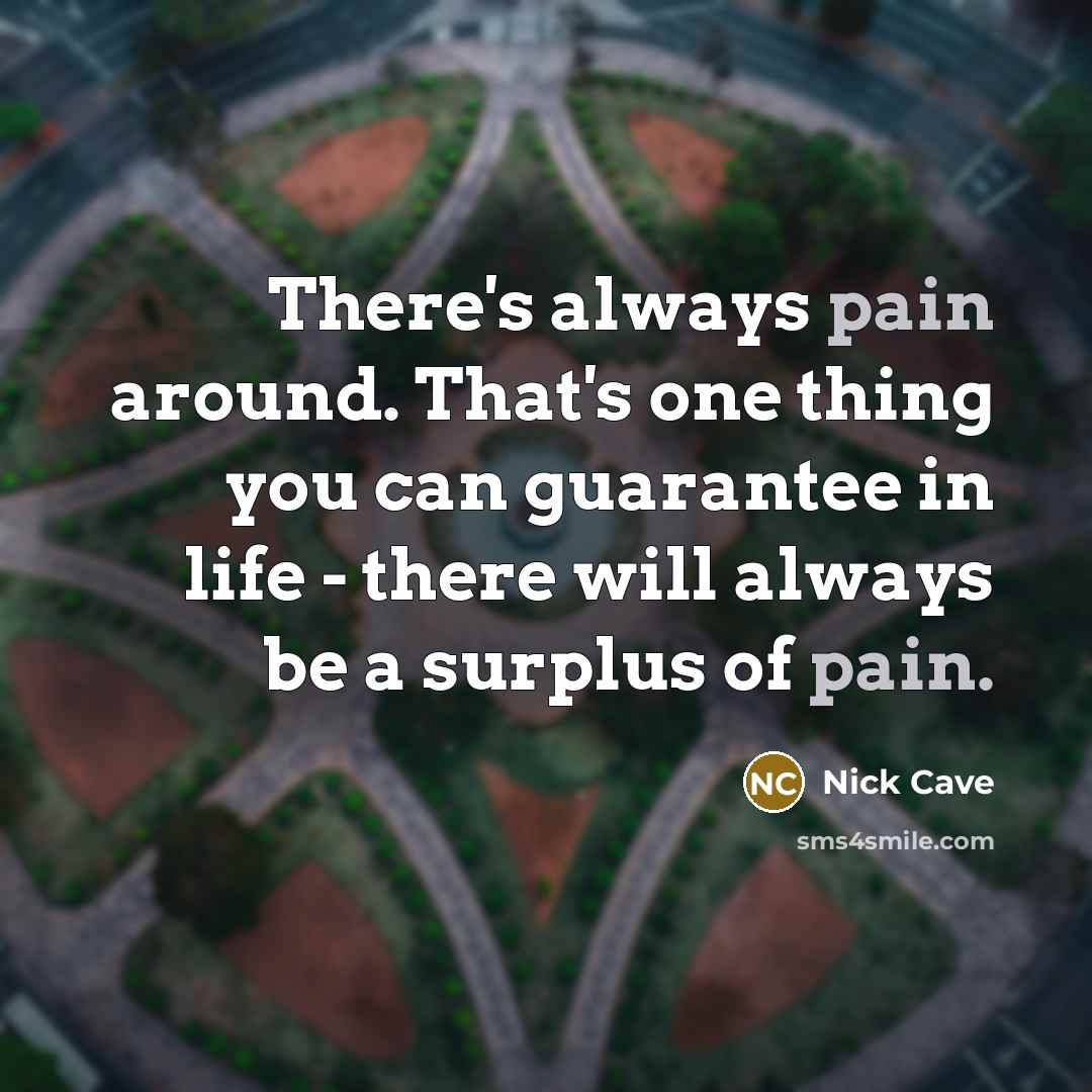 “There's always pain around. That's one thing you can guarantee in life - there will always be a surplus of pain.” quote by Nick Cave