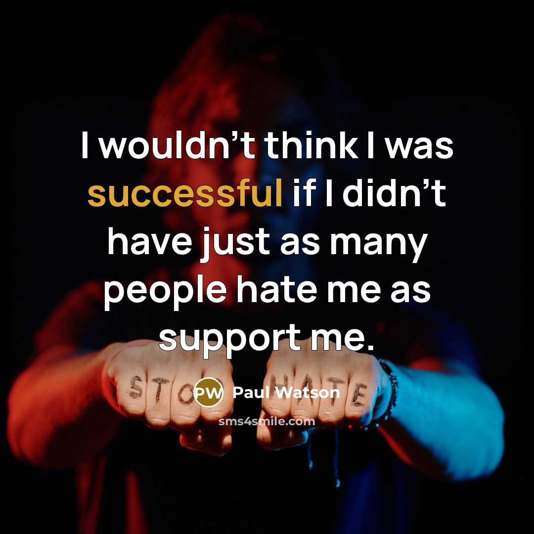 “I wouldn't think I was successful if I didn't have just as many people hate me as support me.” quote by Paul Watson