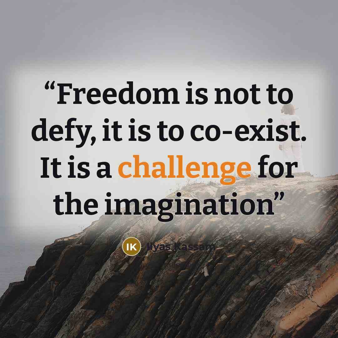 “Freedom is not to defy, it is to co-exist. It is a challenge for the imagination” quote by Ilyas Kassam