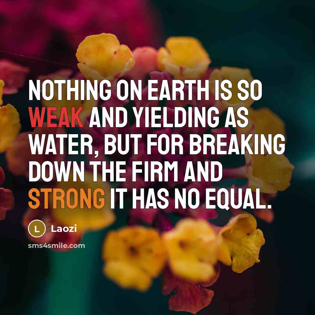 “Nothing on earth is so weak and yielding as water, but for breaking down the firm and strong it has no equal.” quote by Laozi