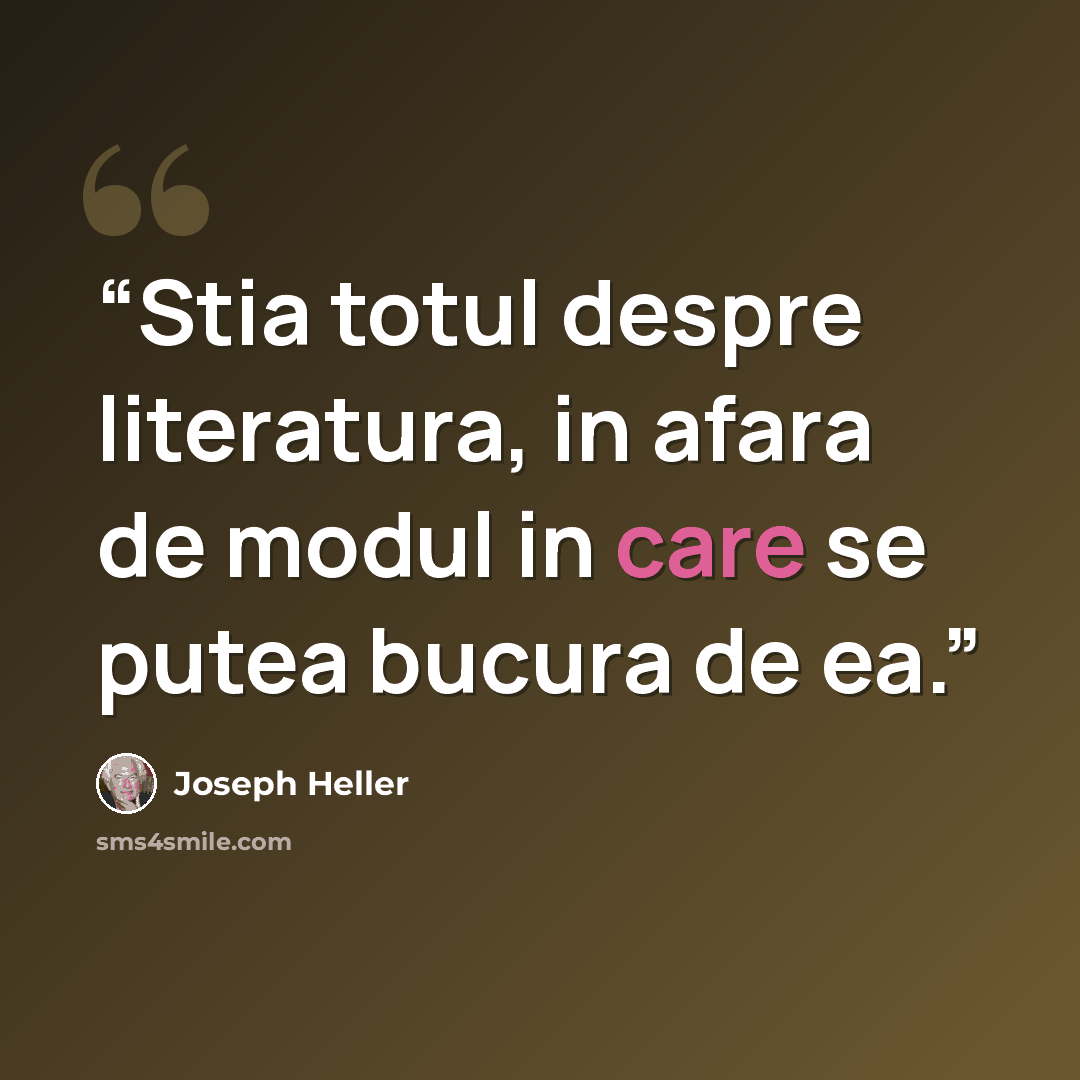 “Stia totul despre literatura, in afara de modul in care se putea bucura de ea.” quote by Joseph Heller