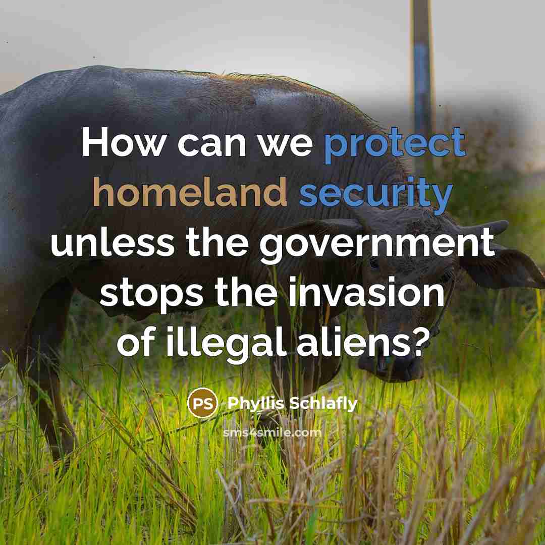 “How can we protect homeland security unless the government stops the invasion of illegal aliens?” quote by Phyllis Schlafly