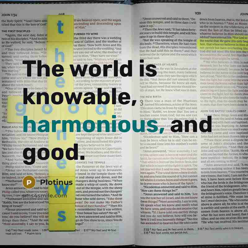 “The world is knowable, harmonious, and good.” quote by Plotinus