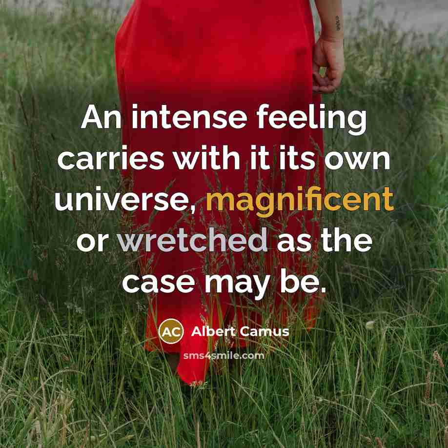 “An intense feeling carries with it its own universe, magnificent or wretched as the case may be.” quote by Albert Camus