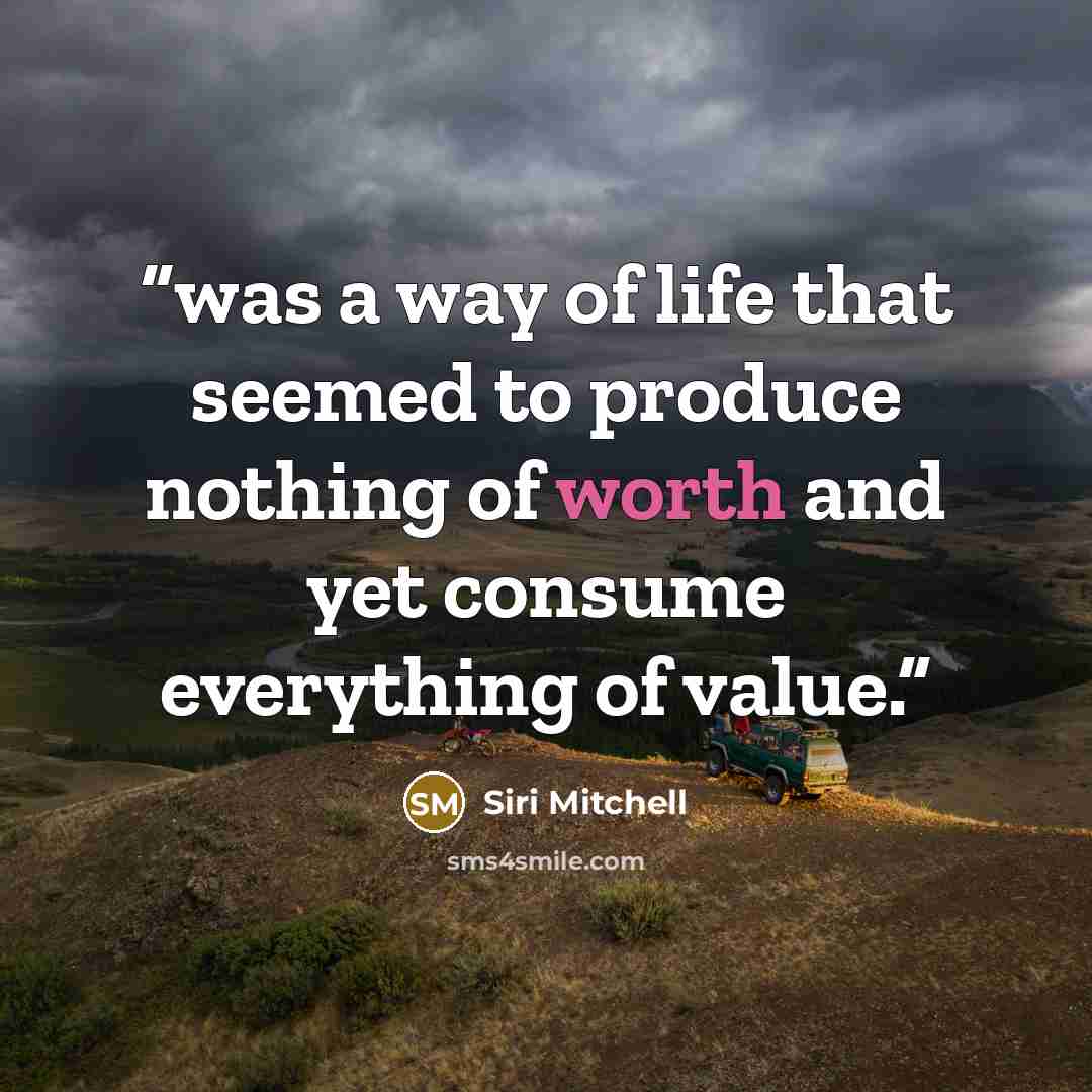 “was a way of life that seemed to produce nothing of worth and yet consume everything of value.” quote by Siri Mitchell