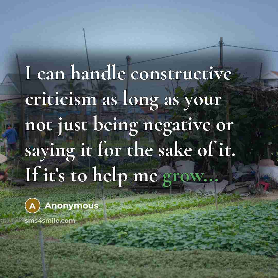 “I can handle constructive criticism as long as your not just being negative or saying it for the sake of it. If it's to help me grow...” quote by Anonymous
