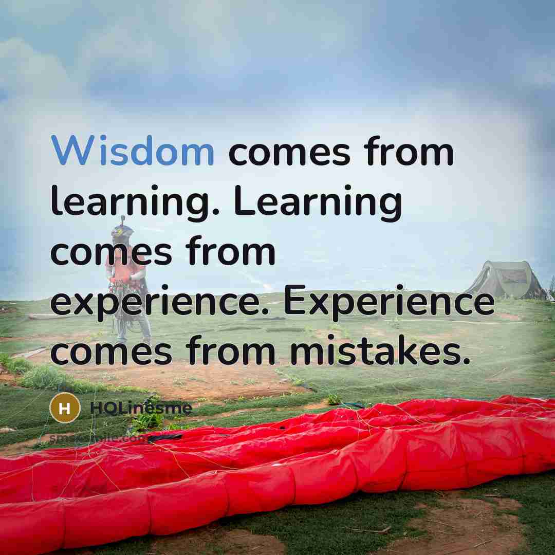 “Wisdom comes from learning. Learning comes from experience. Experience comes from mistakes.” quote by HQLinesme