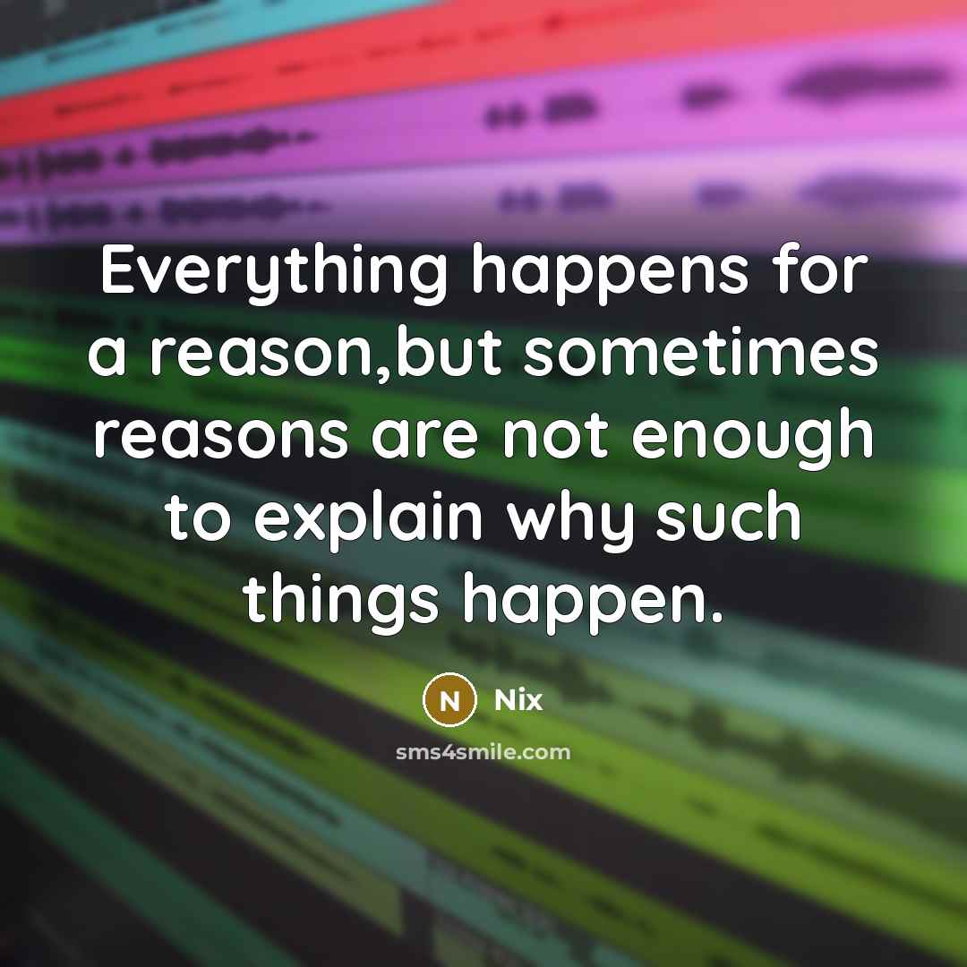 “Everything happens for a reason,but sometimes reasons are not enough to explain why such things happen.” quote by Nix