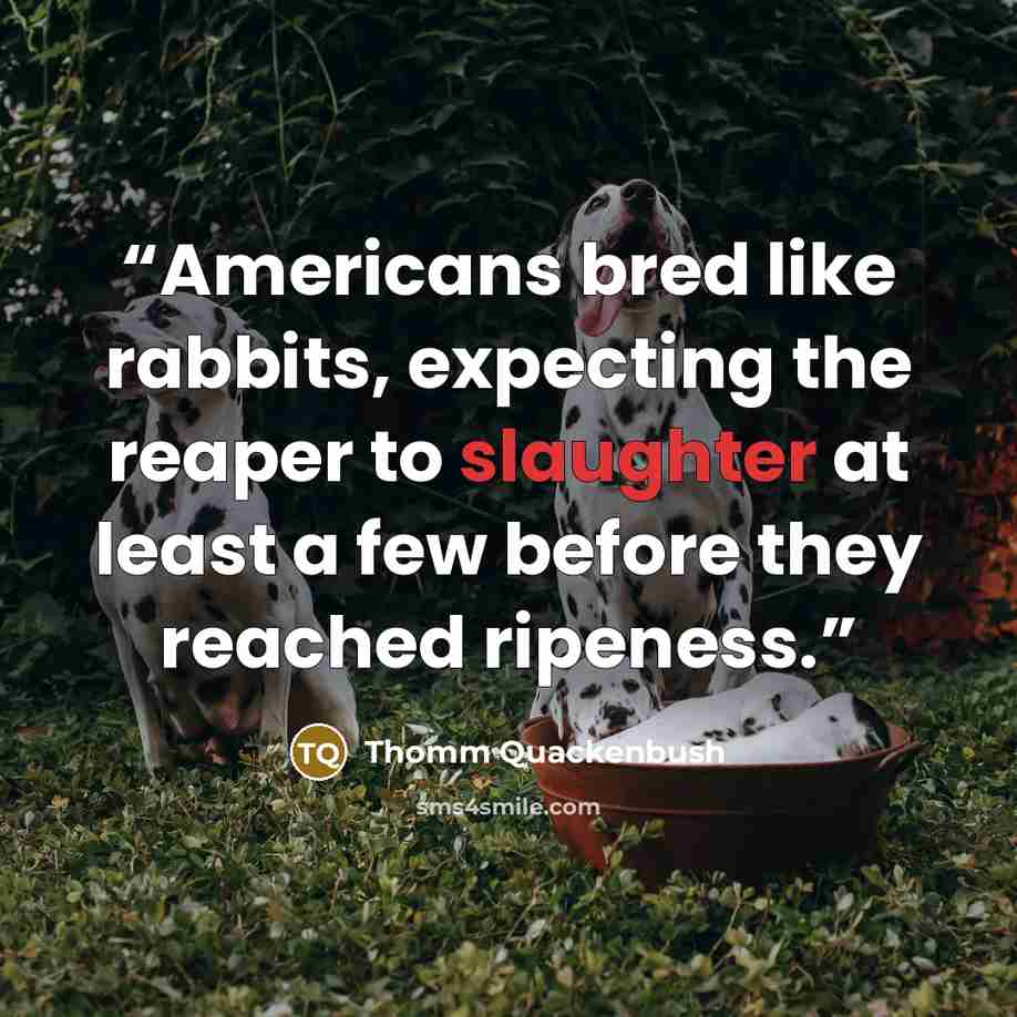 “Americans bred like rabbits, expecting the reaper to slaughter at least a few before they reached ripeness.” quote by Thomm Quackenbush