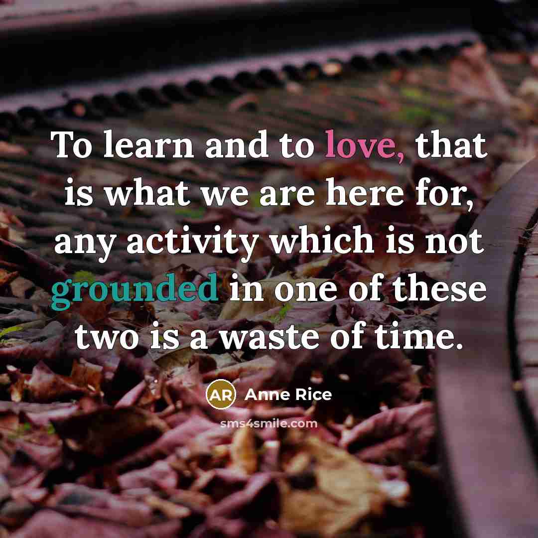 “To learn and to love, that is what we are here for, any activity which is not grounded in one of these two is a waste of time.” quote by Anne Rice