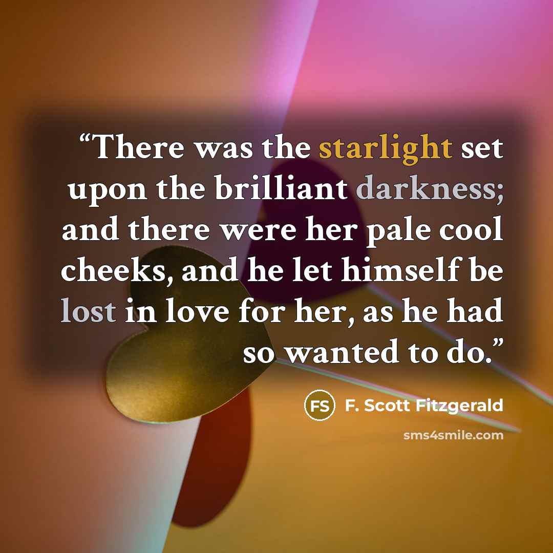 “There was the starlight set upon the brilliant darkness; and there were her pale cool cheeks, and he let himself be lost in love for her, as he had so wanted to do.” quote by F. Scott Fitzgerald