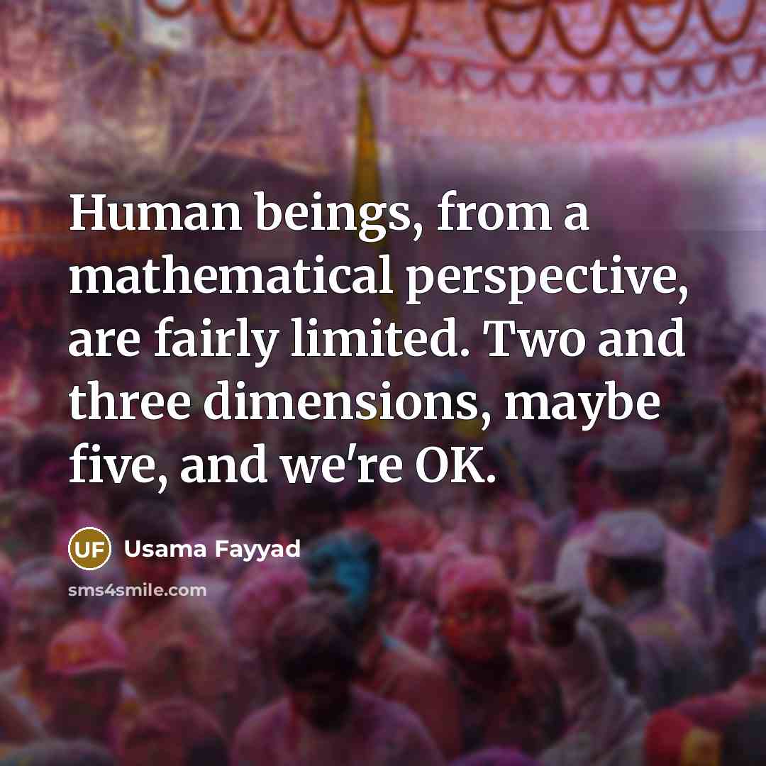 “Human beings, from a mathematical perspective, are fairly limited. Two and three dimensions, maybe five, and we're OK.” quote by Usama Fayyad