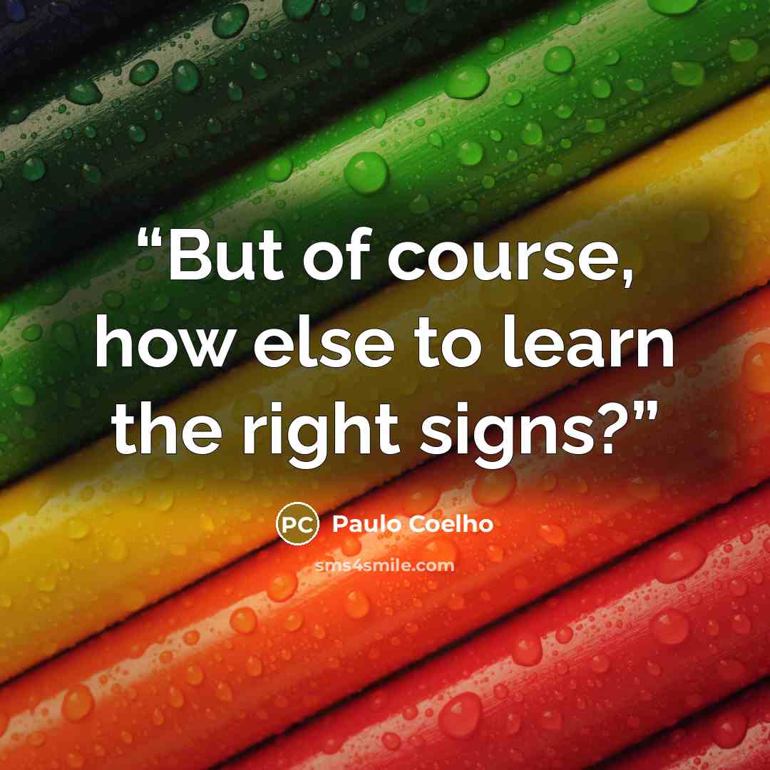 “But of course, how else to learn the right signs?” quote by Paulo Coelho