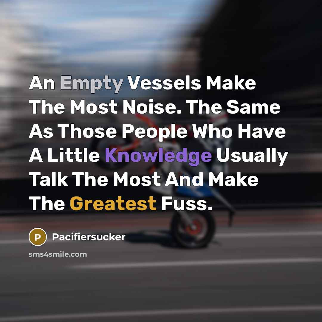 “An Empty Vessels Make The Most Noise. The Same As Those People Who Have A Little Knowledge Usually Talk The Most And Make The Greatest Fuss.” quote by Pacifiersucker