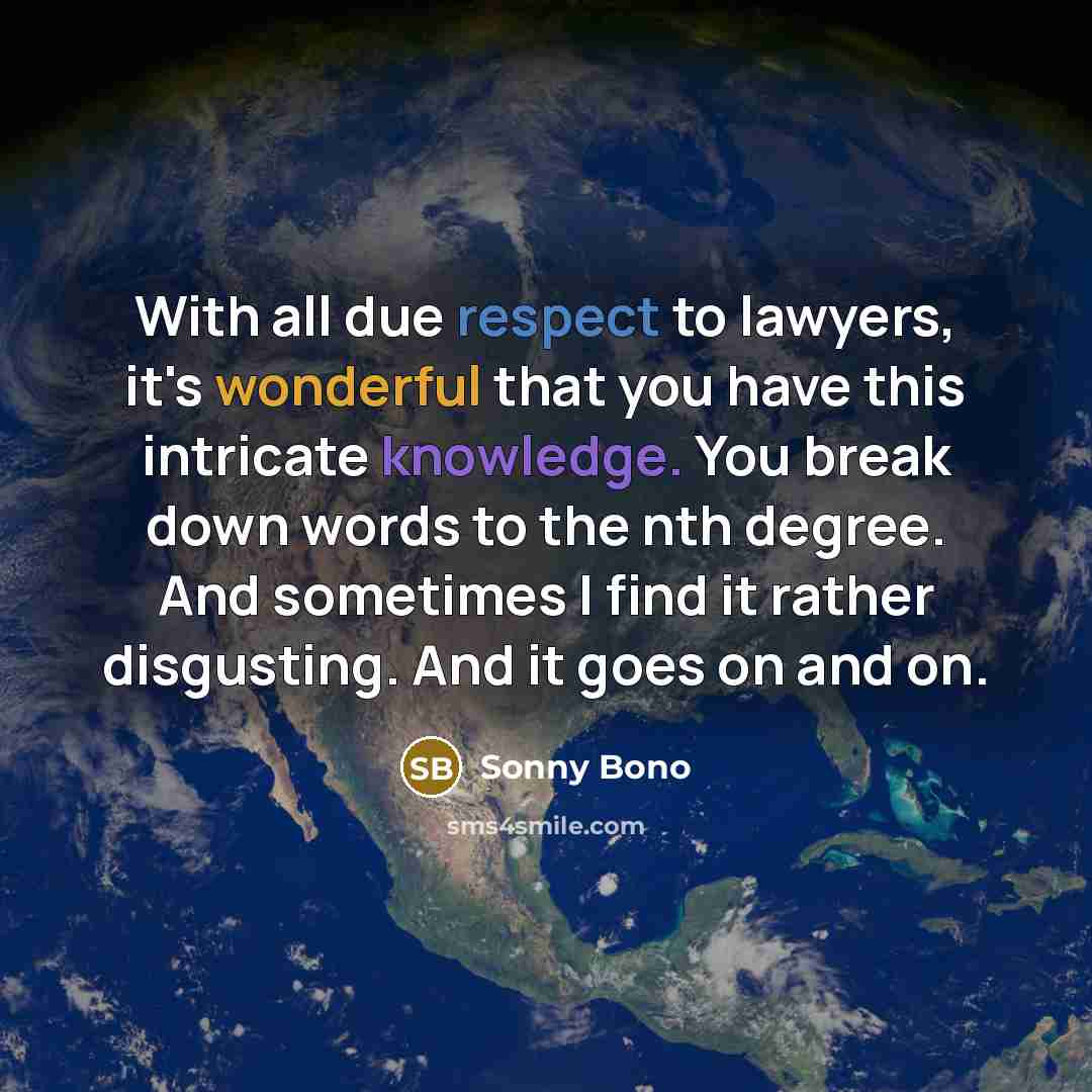 “With all due respect to lawyers, it's wonderful that you have this intricate knowledge. You break down words to the nth degree. And sometimes I find it rather disgusting. And it goes on and on.” quote by Sonny Bono